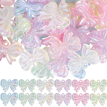 40Pcs Luminous Rainbow Iridescent Plating Transparent Acrylic Pendants, Glow in the Dark Glitter Pendants, Bowknot, Mixed Color, 24x32.5x7.5mm, Hole: 3mm