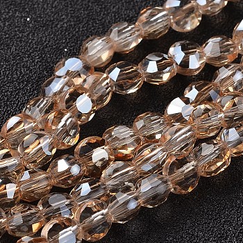 Electroplate Glass Bead Strands, Full Rainbow Plated, Flat Round, Faceted, Sandy Brown, 5~6x4mm, Hole: 1mm, about 72pcs/strand, 15 inch