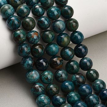 Natural Chrysocolla Beads Strands, Smooth Round, 10mm, Hole: 1mm, about 37pcs/strand, 15.20~15.43''(38.6~39.2cm)