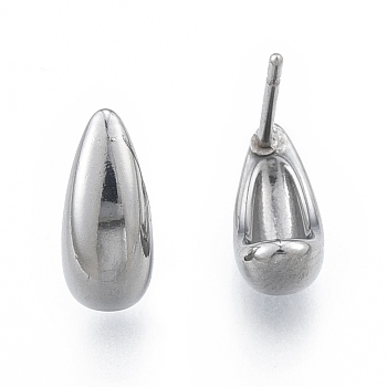 304 Stainless Steel Teardrop Stud Earrings for Women, Stainless Steel Color, 10x4.5mm, Pin: 0.7mm