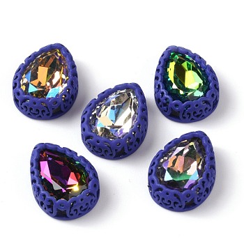 Sew on Rhinestone, Glass Rhinestone, with Brass Findings, Garments Accessories, Teardrop, Mixed Color, Blue, 16x12.5x6.5mm, Hole: 1mm