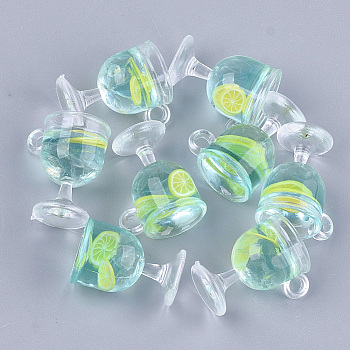 Resin Cup Pendants, with Polymer Clay, Wine Glass, Light Blue, 18~18.5x15x12mm, Hole: 2.5mm