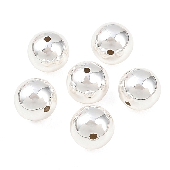 Round Brass European Beads, Cadmium Free & Lead Free, Long-Lasting Plated, Rack Plating, Large Hole Beads, Silver, 12mm, Hole: 1.6mm