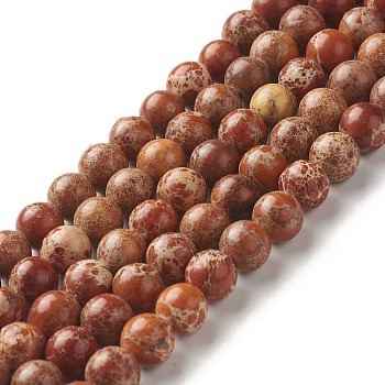 Natural Imperial Jasper Beads Strands, Dyed, Round, Brown, 8~8.5mm, Hole: 1~1.2mm, about 47~48pcs/strand, 15.16 inch(38.5cm)