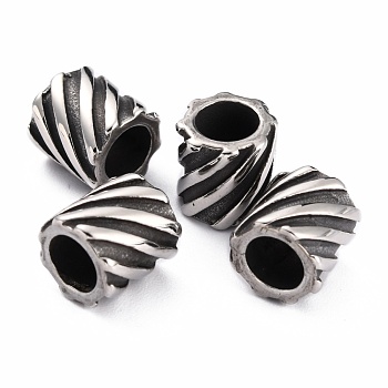 304 Stainless Steel European Beads, Large Hole Beads, Column, Antique Silver, 10x9mm, Hole: 6mm