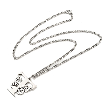 201 Stainless Steel Necklace, Letter T, 23.74 inch(60.3cm) p: 31x29.5x1.3mm