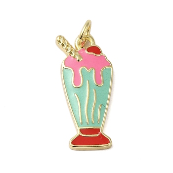 Rack Plating Brass Enamel Pendants, with Jump Ring, Cadmium Free & Lead Free, Real 18K Gold Plated, Ice Cream Charm, Turquoise, 22.5x10x1.6mm, Hole: 3.4mm