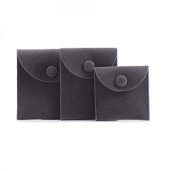Velvet Jewelry Bags, Jewelry Storage Pouches with Snap Button, Square, Light Grey, 7x7x1cm
