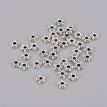 Tibetan Silver Spacers beads, Lead Free & Cadmium Free, Rondelle, Antique Silver, about 5.8mm wide, 2.2mm long, Hole: about 1.5mm