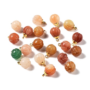 1 Set Natural Jade Charms, with Gold Tone Brass Bead Cap Pendant Bails, Autumn, Pumpkin, 10x7.5mm, Hole: 1.6mm, 20pcs/set
