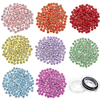 CHGCRAFT DIY 8 Colors Stretch Bracelet Making Kit for Kid, Including Flat Round Opaque with Ename Acrylic Beads, Elastic Thread, Mixed Color, Acrylic Beads: 7x4mm, Hole: 1.5mm, 240g