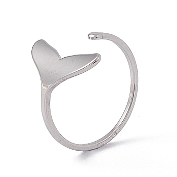 201 Stainless Steel Whale Tail Shape Open Cuff Ring for Women, Stainless Steel Color, US Size 6 1/2(16.9mm)