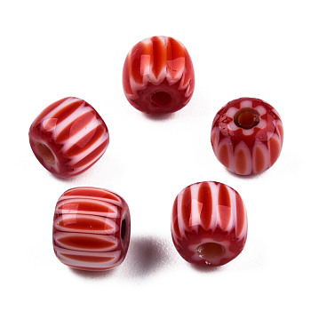 Handmade Lampwork Beads Strands, Column, Dark Red, 5.5~7.5x4.5~6mm, Hole: 1.4mm, about 70~72pcs/strand, 15.75 inch~15.94 inch(40~40.5cm)