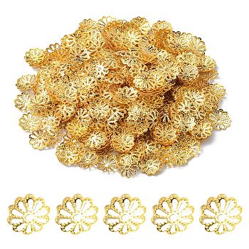 Iron Flower Bead Caps, Multi-Petal, Golden, 9x1.5mm, Hole: 1mm