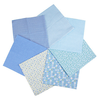 Printed Cotton Fabric, for Patchwork, Sewing Tissue to Patchwork, Quilting, Square, Light Blue, 25x25cm, 7pcs/set