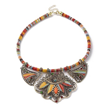 Alloy Rhinestone Teardrop Bib Necklace, Bohemia Necklace with Cloth Cords, Colorful, 19.02 inch(48.3cm)