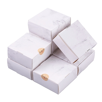 Marble Pattern Foldable Creative Kraft Paper Box, Wedding Favor Boxes, Favour Box, Paper Gift Box, Square, Light Grey, 9x9x4cm