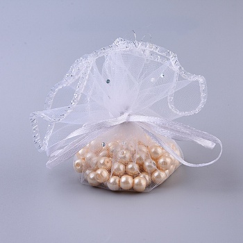 Organza Bags, with Sequins, Gift Bags, White, 26.2cm
