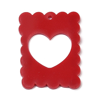 Opeque Acrylic Pendants, Rectangle with Heart, Red, 34.5x27x2mm, Hole: 1.5mm