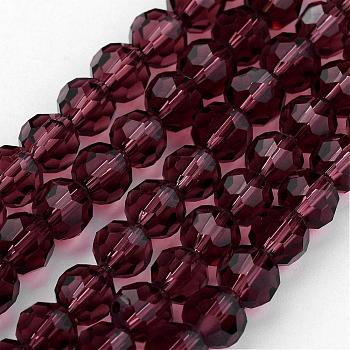 Transparent Glass Bead Strands, Imitate Austrian Crystal, Faceted(32 Facets), Round, Purple, 8mm, Hole: 1mm, about 70~72pcs/strand, 20~21 inch