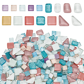 Light Color Series Glass Mosaic Cabochons, Rectangle/Tiangle/Square, Mixed Color, 10~16x10~23x4~5mm, 200g/bag
