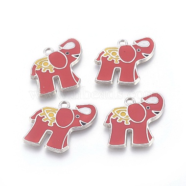 Platinum Crimson Elephant Alloy + Enamel Pendants