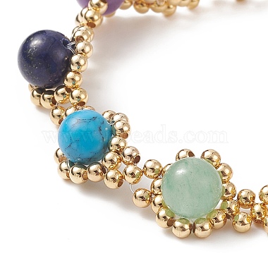 Bracelet en perles de chakra de pierres précieuses naturelles et synthétiques mélangées avec chaînes en maille(BJEW-JB09007)-4