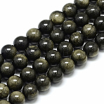Natural Golden Sheen Obsidian Beads Strands, Round, 10x9.5mm, Hole: 1mm, about 38pcs/strand, 14.5 inch(X-G-S150-20-10mm)
