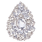 1Pc Alloy Rhinestone Brooches, Teardrop, Platinum, Crystal, 72.5x50mm(JEWB-MA0001-02B)