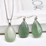 Teardrop Natural Green Aventurine Pendant Necklaces & Dangle Earrings Sets, Alloy Jewelry Sets, Platinum, 410mm(FS-WGAC060-02)