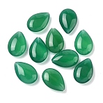 Natural Agate Beads, Half Drilled Beads, Dyed & Heated, Teardrop, Green, 17x12x5.5mm, Hole: 1mm(G-L646-05)