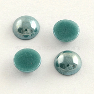 Pearlized Plated Opaque Glass Cabochons, Half Round/Dome, Dark Cyan, 13~14x5~5.5mm(PORC-S801-14mm-22)