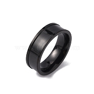 201 Stainless Steel Grooved Finger Ring Settings, Ring Core Blank, for Inlay Ring Jewelry Making, Electrophoresis Black, Inner Diameter: 16mm(STAS-WH0027-27A-EB)