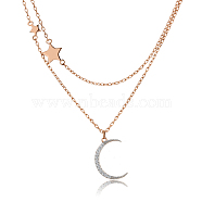 925 Sterling Silver Double Layer Cable Chain Moon Star Pendant Necklaces for Women, Golden & Silver, 16.54 inch(42cm)(UA7696-2)