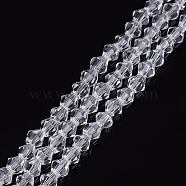 Imitation Austrian Crystal 5301 Bicone Beads, Faceted Glass Beads Strands, Clear, 4x4mm, Hole: 1mm, about 88~89pcs/strand, 12.99~13.39 inch(GLAA-S026-07)