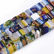 Handmade Millefiori Glass Beads Strands, White Porcelain, Cube, Colorful, Size: about 8mm wide, 8mm long, 8mm high, hole: 1mm, about 50pcs/strand, 16 inch(LAMP-LK144-8MM)
