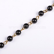 Handmade Round Glass Pearl Beads Chains for Necklaces Bracelets Making, with Antique Bronze Iron Eye Pin, Unwelded, Black, 39.3 inch, Bead: 6mm(AJEW-JB00035-03)