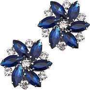 2Pcs Detachable Glass Rhinestone Shoe Decoration, with Alloy Buckle Clip, Flower, Capri Blue, 31x33x9mm(DIY-FG0003-29)