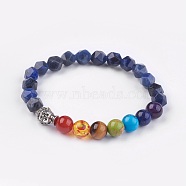 Natural Sodalite Stretch Bracelets, with Alloy Buddha Head Findings, Mixed Stone and Resin Beads, 2-1/8 inch(5.5cm)(BJEW-JB03951-02)