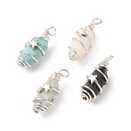 Gemstone Double Terminal Pointed Pendants, with Silver Tone Copper Wire Wrapped & Alloy Star Beads, Faceted Bullet Charm, 27x11x13mm, Hole: 2.5~3mm(PALLOY-JF01832)
