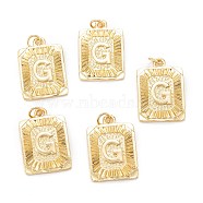 Brass Pendants, with Jump Ring, Long-Lasting Plated, Cadmium Free & Nickel Free & Lead Free, Rectangle with Alphabet, Real 18K Gold Plated, Letter.G, 23.5x16x2mm, Jump Ring: 5x0.7mm, 3.6mm Inner Diameter(KK-J279-58G-G)