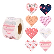 Valentine's Day Theme Paper Gift Tag Stickers, 8 Style Heart Shape Adhesive Labels Roll Stickers, for Party, Decorative Presents, Colorful, 4.1cm, about 500pcs/roll(DIY-C007-01C)