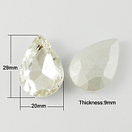 Glass Point Back Rhinestone,  Back Plated, Faceted, teardrop, Clear, 29x20x9mm(RGLA-Q004-18)