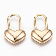 Brass Padlock Pendants, Nickel Free, Heart Lock, Real 18K Gold Plated, 21x13x3.5mm, Hole: 11x5.5mm(KK-N231-206-NF)
