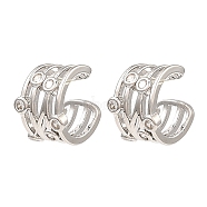 Rack Plating Brass Hollow Cuff Earrings with Cubic Zirconia, Long-Lasting Plated, Lead Free & Cadmium Free, Platinum, 13x14x10mm(EJEW-D069-07P)