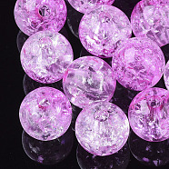 Transparent Crackle Acrylic Beads, Round, Deep Pink, 10mm, Hole: 2mm, about 943pc/500g(CACR-N002-02)