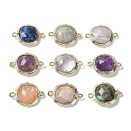 Natural Mixed Gemstone Connector Charms, Faceted Square Links with Rack Plating Golden Plated Brass Edge Loops, 14x19x5mm, Hole: 1.4mm and 1.8mm(G-C087-01G-B)