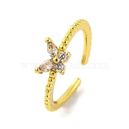 Butterfly Brass Glass Open Cuff Ring for Women, Real 18K Gold Plated, 6mm(RJEW-U003-20G)