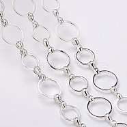 Brass Handmade Chains, Unwelded, with Spool, Silver Color Plated,  about 8 and 10mm in diameter,  1mm thick, about 32.8 Feet(10m)/roll(CHR024-CK142-NFS)