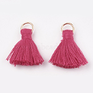 Polycotton(Polyester Cotton) Tassel Pendant Decorations, with Iron Findings, Light Gold, Deep Pink, 20~30x7~8mm, Hole: 5mm(FIND-S280-07)